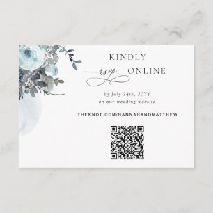 Carte D'accompagnement Blue Floral Elegant QR Code RSVP Mariage