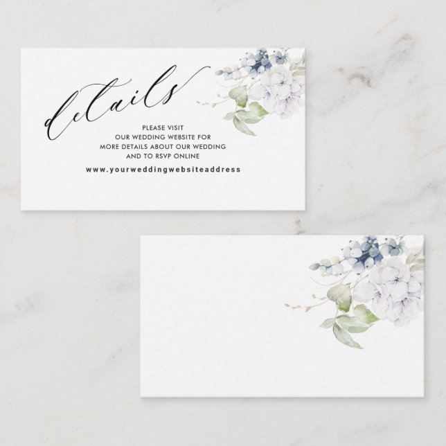 Carte D'accompagnement Blue Floral Elegant Wedding Website /Details Enclo (Devant / Derrière)