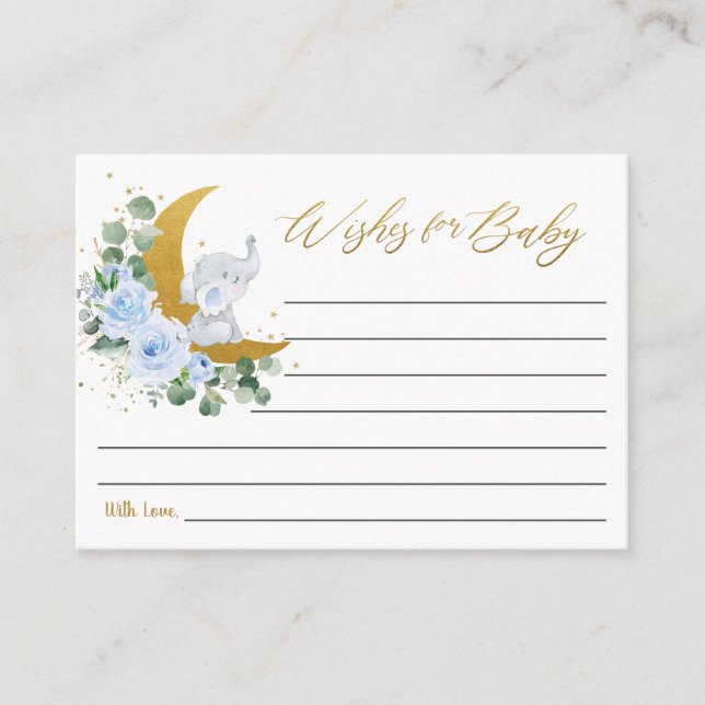 Carte D'accompagnement Blue Floral Elephant Moon souhaite un message pour (Devant)
