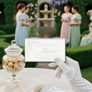 Carte D'accompagnement  Blue  Floral  "Guess How Many Kisses" Bridal Game
