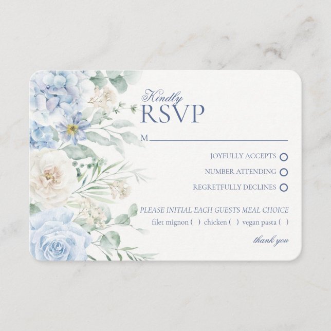 Carte D'accompagnement Blue Floral Hydrangea Mariage botanique RSVP (Devant)