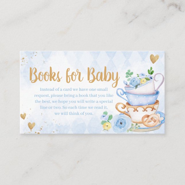 Carte D'accompagnement Blue Floral Tea Party Baby showers Livres pour béb (Devant)