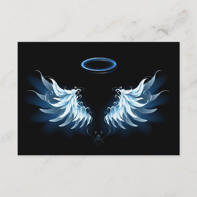 Carte D'accompagnement Blue Glowing Angel Wings on black background (Devant)