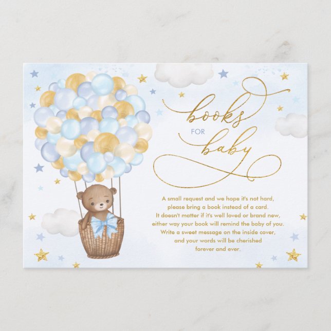 Carte D'accompagnement Blue Gold Bear Hot Air Balloon Livres pour bébé ga (Devant)
