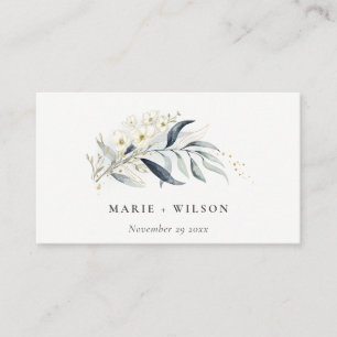 Carte D'accompagnement Blue Gold Leafy Botanical Site Mariage Floral