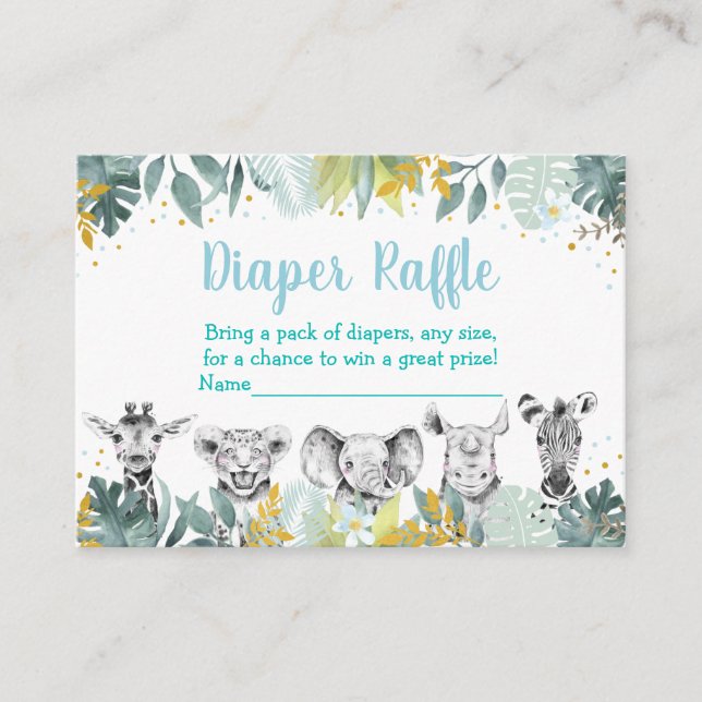 Carte D'accompagnement Blue Gold Wild One Safari Baby Diaper Raffle (Devant)