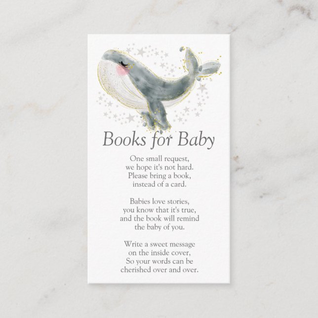 Carte D'accompagnement Blue Grey Gold Cute Whale Livres pour Baby shower  (Devant)