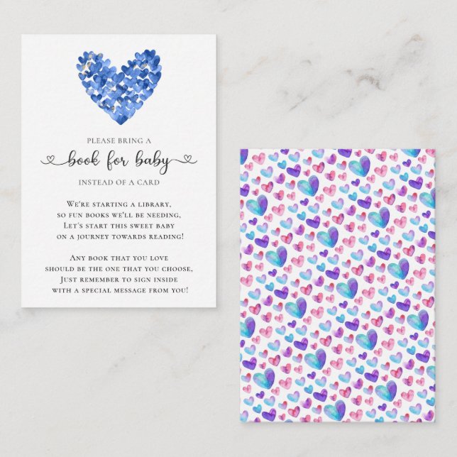 Carte D'accompagnement Blue Hearts Boys Chérie Douche Livre pour bébé (Devant / Derrière)