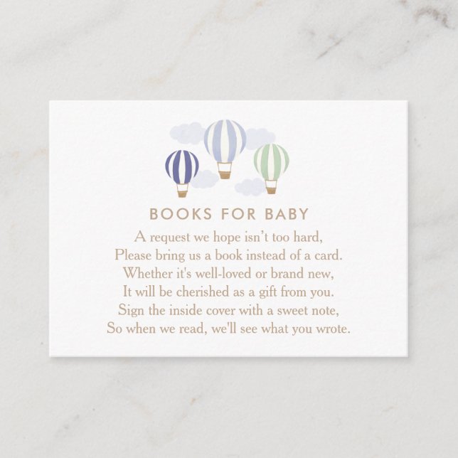 Carte D'accompagnement Blue Hot Air Balloons Livres pour Baby Enfermer vo (Devant)