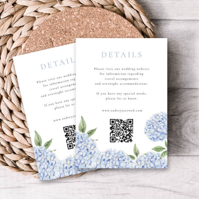 Carte D'accompagnement Blue Hydrangea Détails modernes avec QR Code, Peti (Créateur téléchargé)