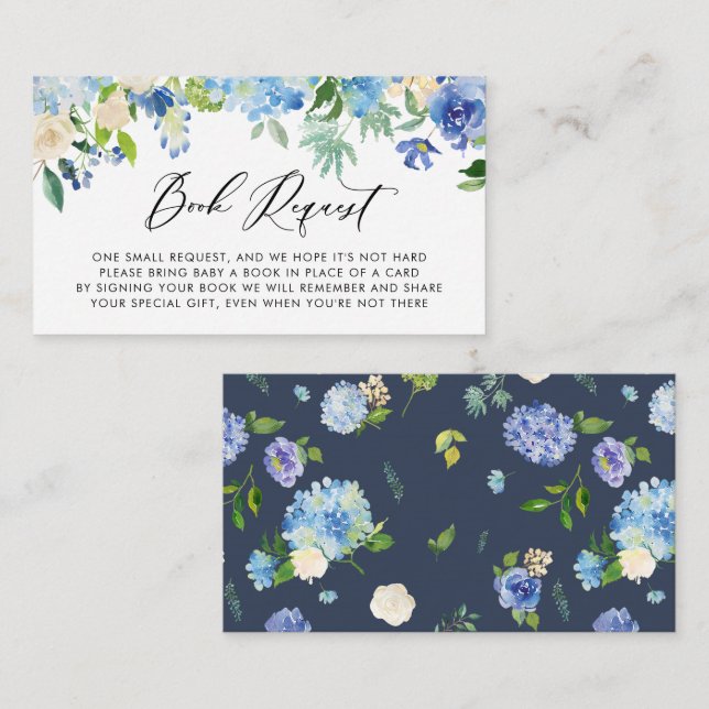 Carte D'accompagnement Blue Hydrangea Fleurs Baby shower Demande de réser (Devant / Derrière)