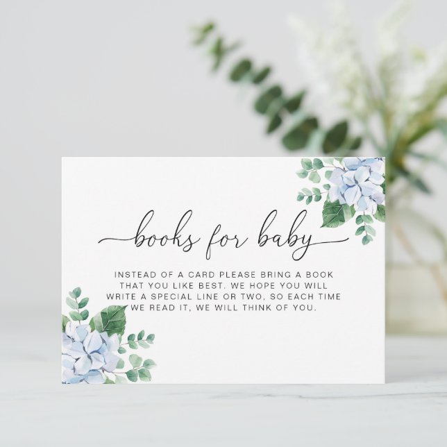 Carte D'accompagnement Blue Hydrangea Floral Demande de livre Insertion C (Debout devant)