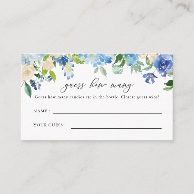 Carte D'accompagnement Blue Hydrangea Floral Devinez Combien (Devant)