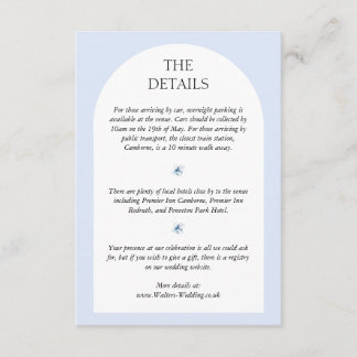 Carte D'accompagnement Blue Hydrangea Wedding Invite Details Card