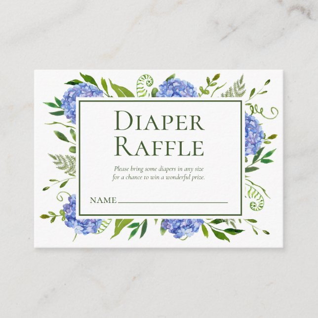 Carte D'accompagnement Blue Hydrangeas Boy Baby shower Déchets Raffle (Devant)