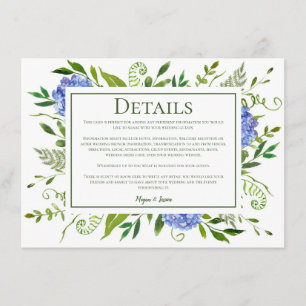 Carte D'accompagnement Blue Hydrangeas Détails du Mariage