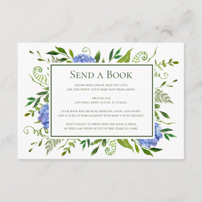 Carte D'accompagnement Blue Hydrangeas Envoyer un livre Baby shower virtu (Devant)