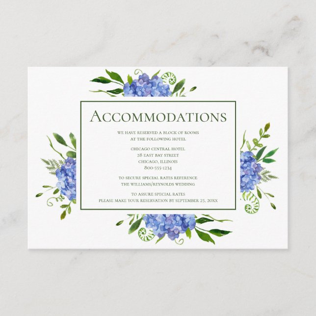 Carte D'accompagnement Blue Hydrangeas Hébergements (Devant)