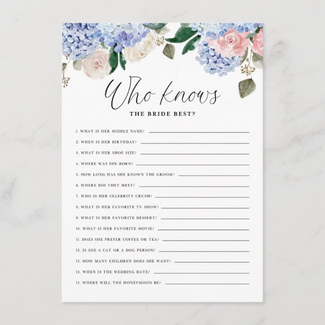 Carte D'accompagnement Blue Hydrangeas qui connaît la mariée meilleure ca (Devant)