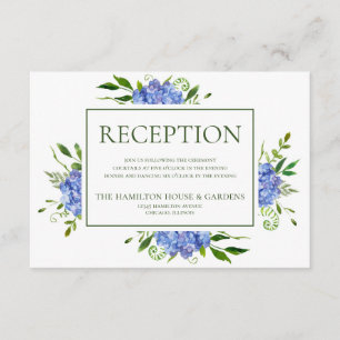 Carte D'accompagnement Blue Hydrangeas Réception De Mariage