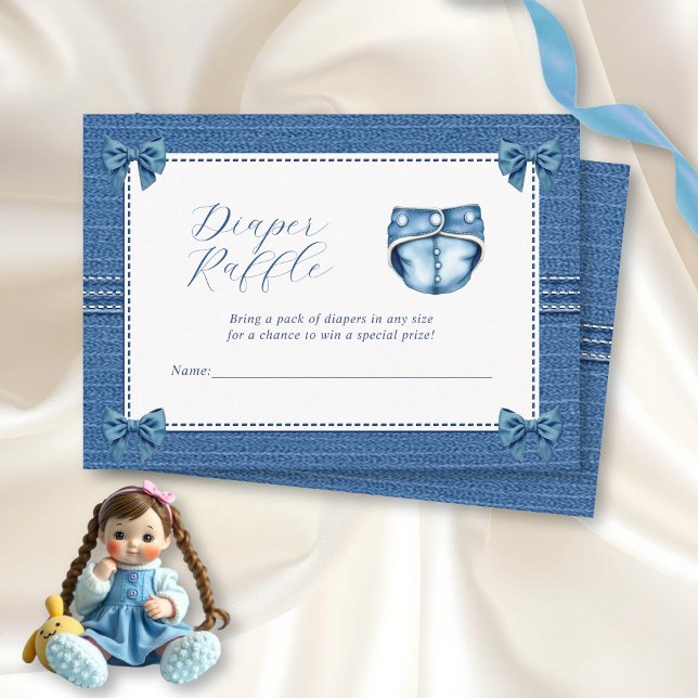 Carte D'accompagnement Blue jean bows diaper raffle bébé fille douche (Créateur téléchargé)