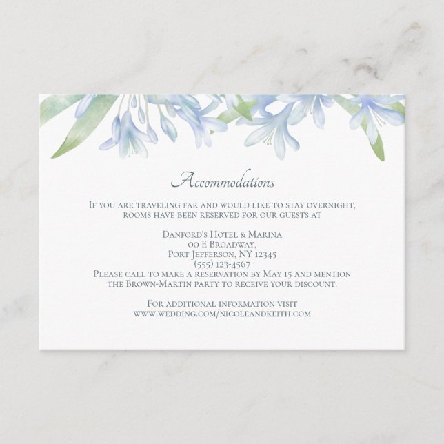 Carte D'accompagnement Blue Lilies Mariage aquarelle (Devant)