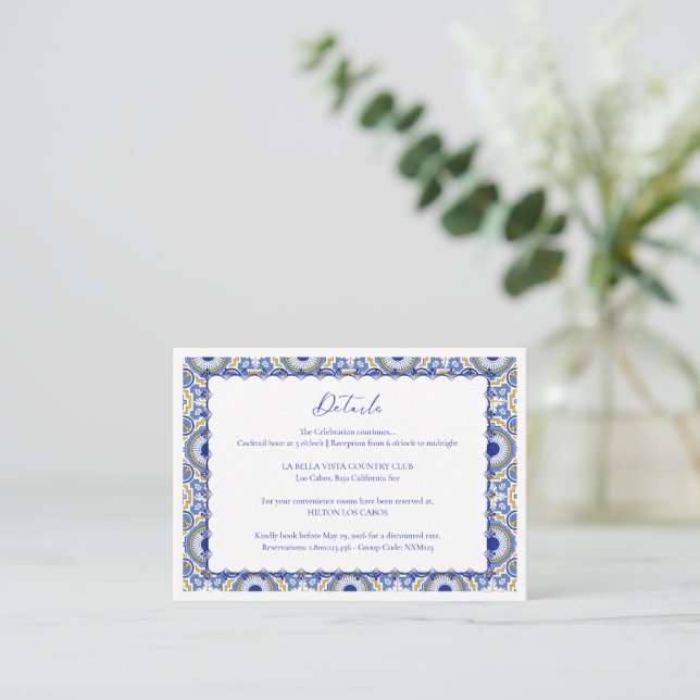 Carte D'accompagnement Blue Mexican Talavera Espagnol Détails du Mariage (Debout devant)