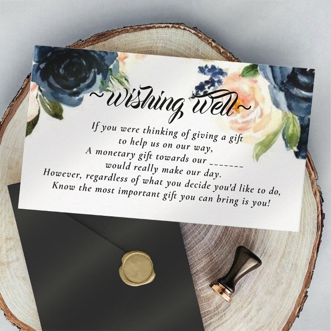 Carte D'accompagnement Blue Navy Floral Wishing well pour Mariage (Créateur téléchargé)