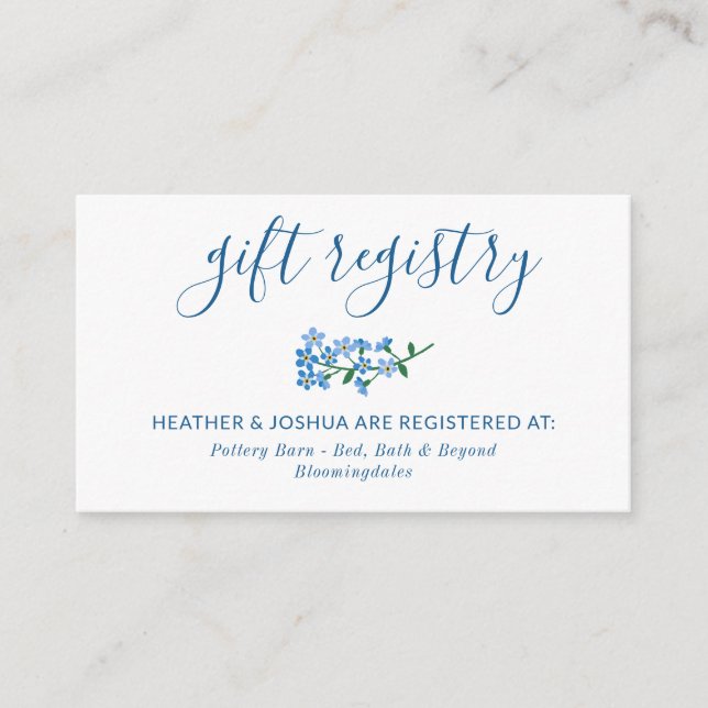 Carte D'accompagnement Blue Oubliez-Moi Pas Calligraphie Registre Cadeau (Devant)