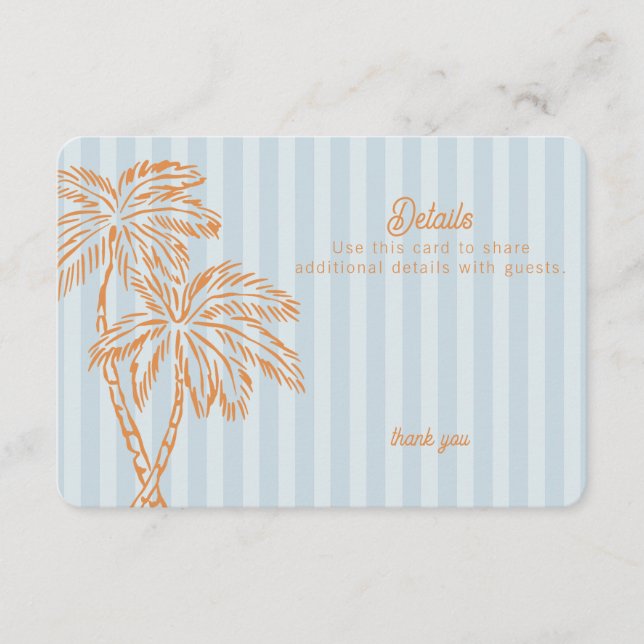 Carte D'accompagnement Blue Palm Springs Pastel Beach Détails Insérer (Devant)