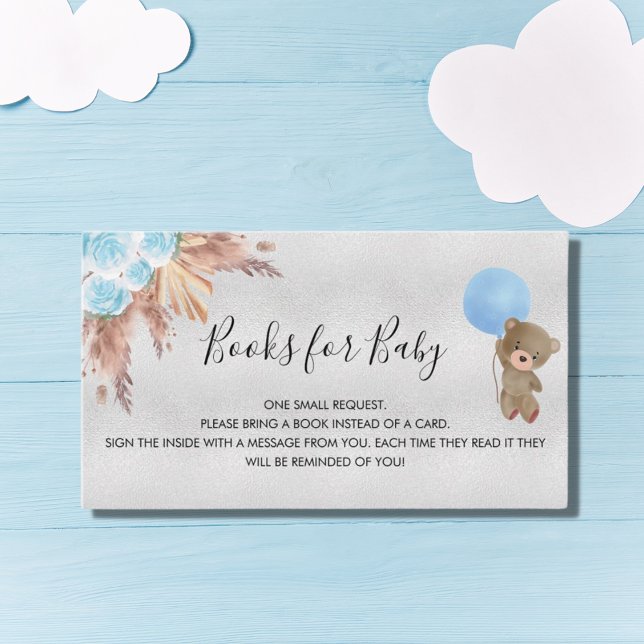 Carte D'accompagnement Blue pampas teddy boy baby shower demande (Créateur téléchargé)