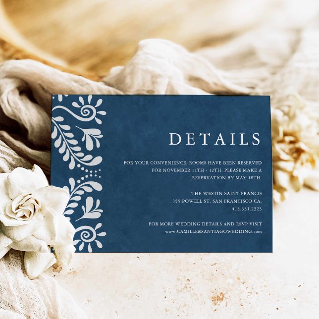 Carte D'accompagnement Blue Papel Picado Mexique Détails du Mariage (Blue Talavera Wedding Details Card)