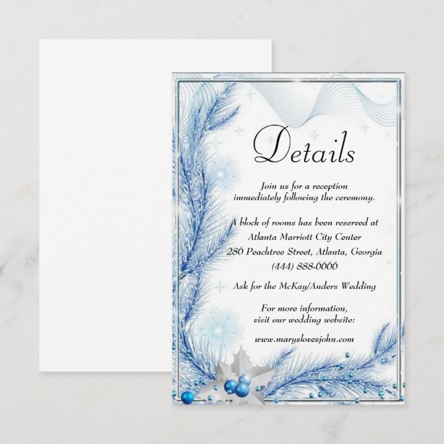 Carte D'accompagnement Blue Pine Winter Noël Détails du Mariage (Devant / Derrière)