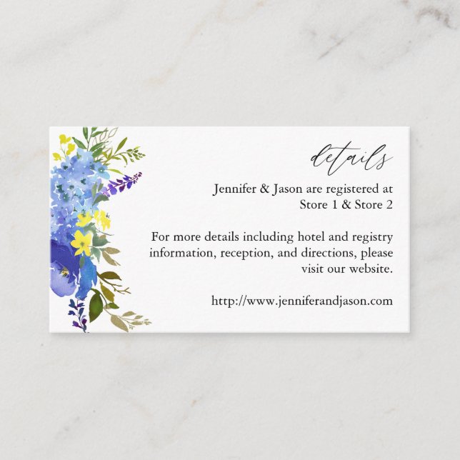 Carte D'accompagnement Blue Purple & Yellow Floral Détails 2 (Devant)