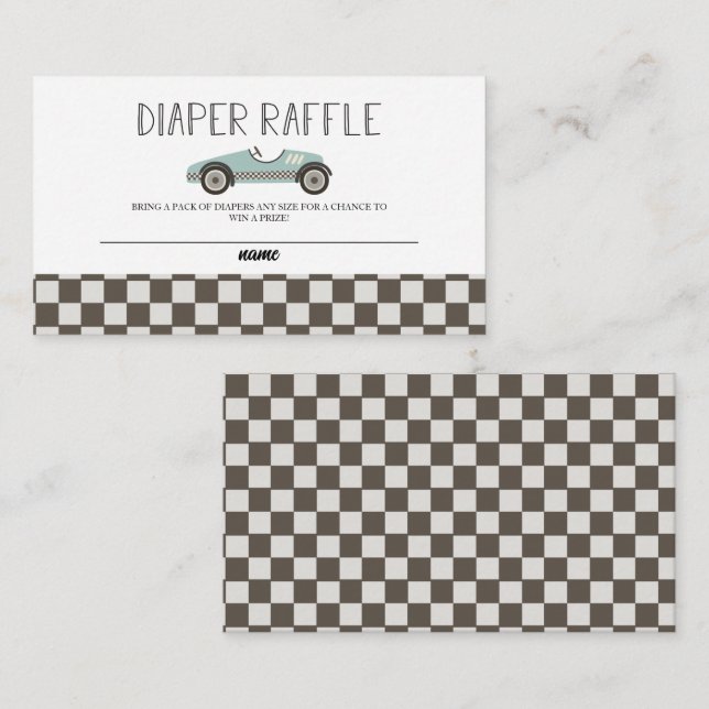 Carte D'accompagnement Blue Race Car Baby shower Déchets Raffle (Devant / Derrière)
