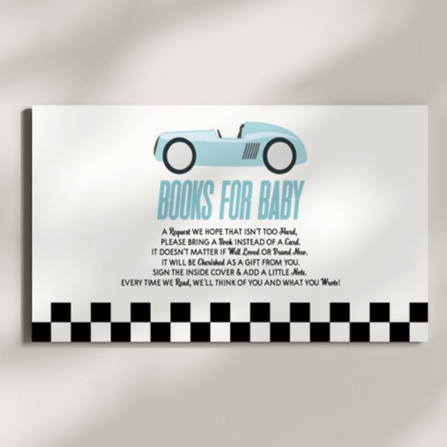 Carte D'accompagnement Blue Race Car Baby shower Livres Pour Bébé (Créateur téléchargé)