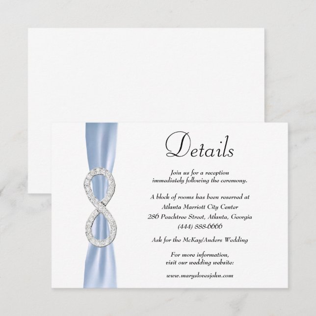 Carte D'accompagnement Blue Ribbon Diamond Infinity Détails du Mariage (Devant / Derrière)