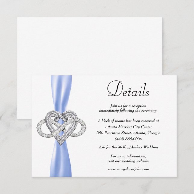 Carte D'accompagnement Blue Ribbon Infinity Heart Détails du Mariage (Devant / Derrière)