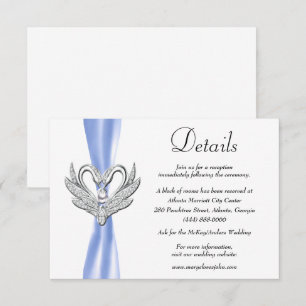 Carte D'accompagnement Blue Ribbon Silver Swans Détails du Mariage