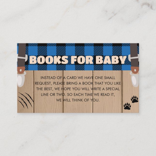 Carte D'accompagnement Blue Rustic Plaid Books pour bébé (Devant)