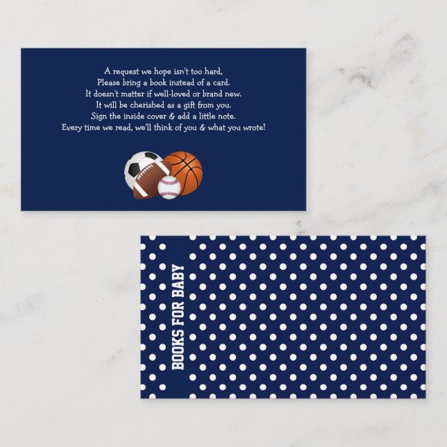 Carte D'accompagnement Blue Sports Baby shower Livres pour Baby Enclume C (Devant / Derrière)