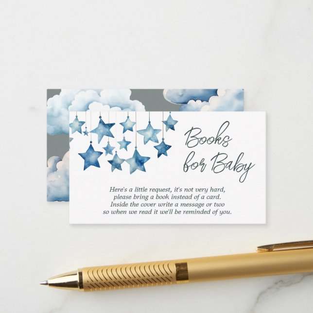 Carte D'accompagnement Blue Stars Boy Baby shower Livres Pour Bébé (Devant/Arrière en situation)