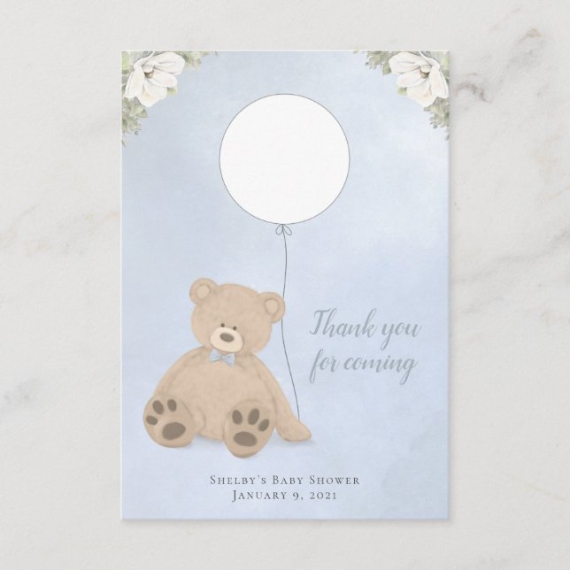 Carte D'accompagnement Blue Teddy Bear Baby shower Party Favoriser (Devant)