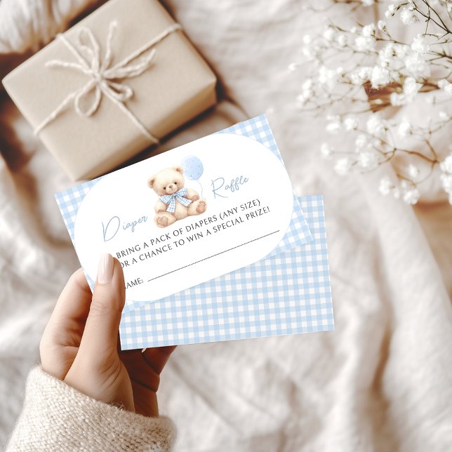Carte D'accompagnement Blue Teddy Bear Balloon Baby Boy Diaper Raffle (Créateur téléchargé)