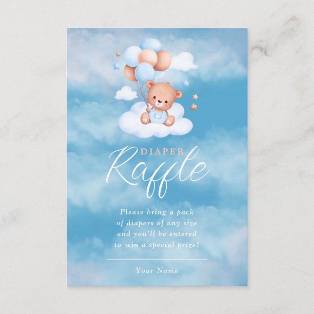 Carte D'accompagnement Blue Teddy Bear Balloons Bébé Déchets Raffle (Devant)