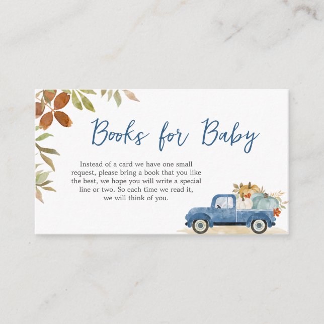 Carte D'accompagnement Blue Truck Fall Citrouille Baby showers Livres pou (Devant)