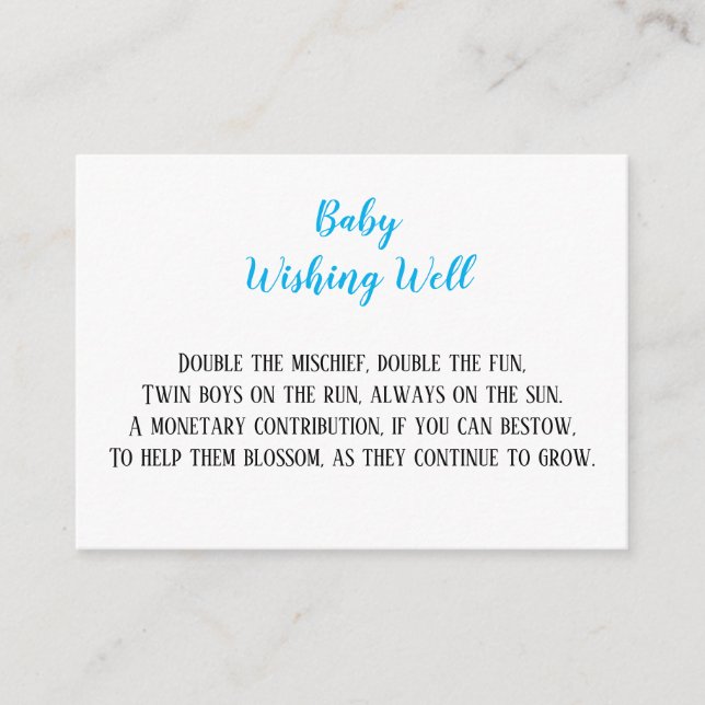 Carte D'accompagnement Blue Twin Baby Boys Wishing Well Baby shower (Devant)