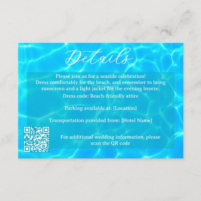 Carte D'accompagnement Blue Water Beach & Destination Wedding Ocean Theme (Devant)
