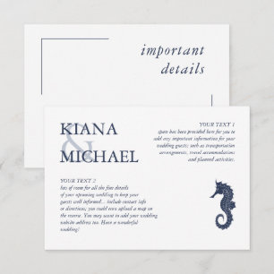 Carte D'accompagnement Blue Wave Seahorse Détails du Mariage ID836