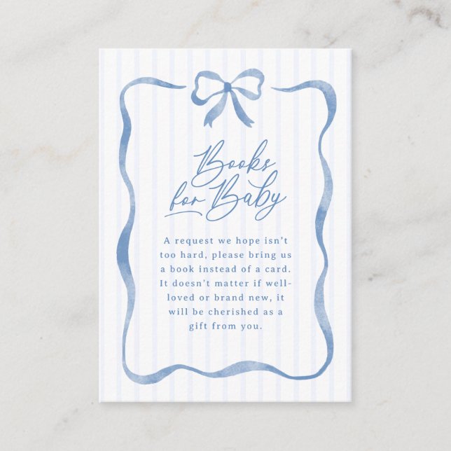 Carte D'accompagnement Blue Wavy Ribbon Bow Baby Books for Baby (Devant)